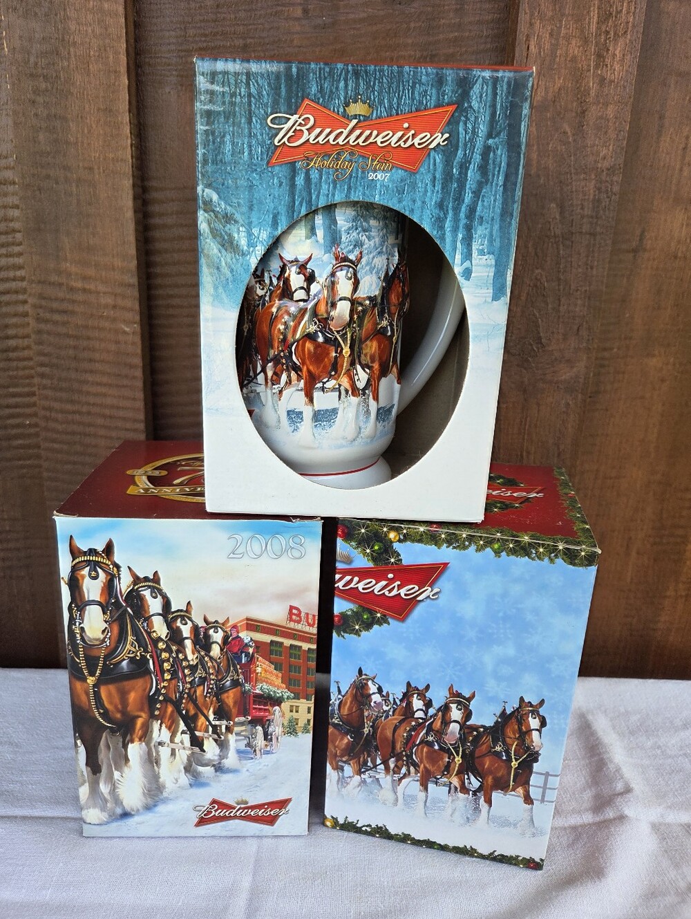 Budweiser Clydesdales Christmas Beer Steins 2007 2008 2009